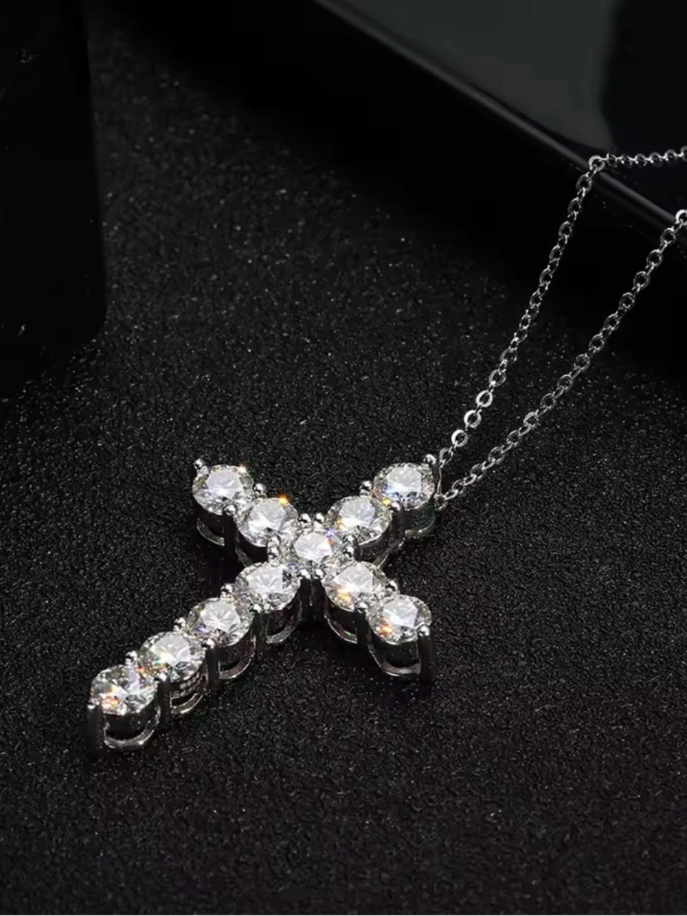 18k white gold over Sterling Silver Moissanite Cross Pendant Necklace - 5 carats
